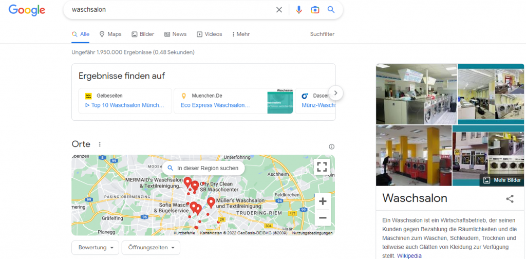Google search results for laundromat